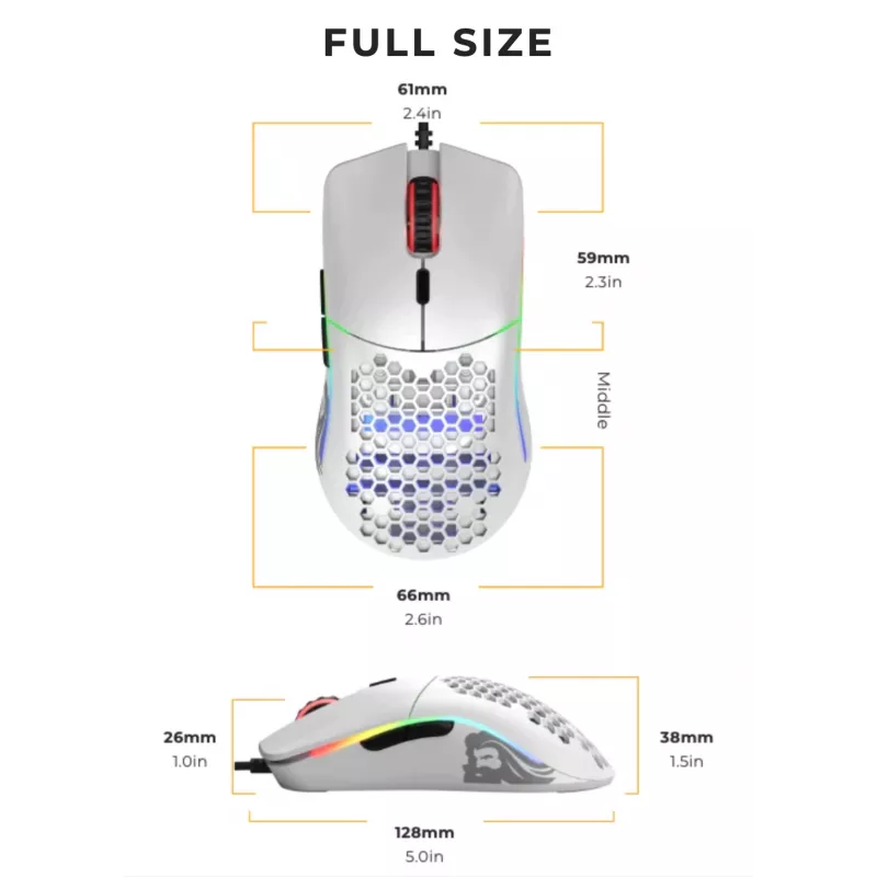 Glorious Gaming Glorious Model O Mouse Regular (λευκό), για δεξιόχειρες, οπτικό, USB Type-A, 12000 DPI, λευκό