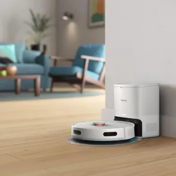 Ρομποτική σκούπα Philips XU2100/20 — στρογγυλή πλοήγηση LDS, 2700 Pa ισχύς αναρρόφησης, 130 min χρόνος λειτουργίας, αυτοαδειαζόμενη βάση, 3 L σακούλα βάσης, 0,38 L δοχείο σκόνης, Li-Ion 2600 mAh