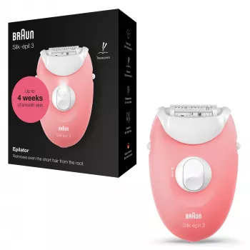 Braun Silk-épil 3 3-176 Αποτριχωτική συσκευή με 3 έξτρα, Ροζ, Λευκό, 20 τσιμπιδάκια, Ξύρισμα, AC, 100 - 240 V, 50 - 60 Hz