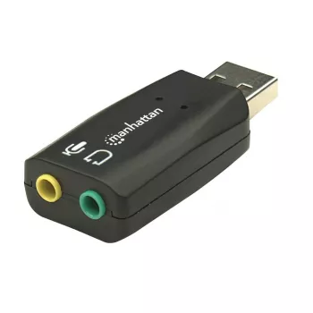 Manhattan USB-A Sound Adapter, USB-A σε 3,5 mm είσοδο μικροφώνου και έξοδο ήχου, 480 Mbit/s (USB 2.0), υποστηρίζει 3D και εικονικό 5.1 Surround Sound, Hi-Speed USB, μαύρο, τρία χρόνια εγγύηση