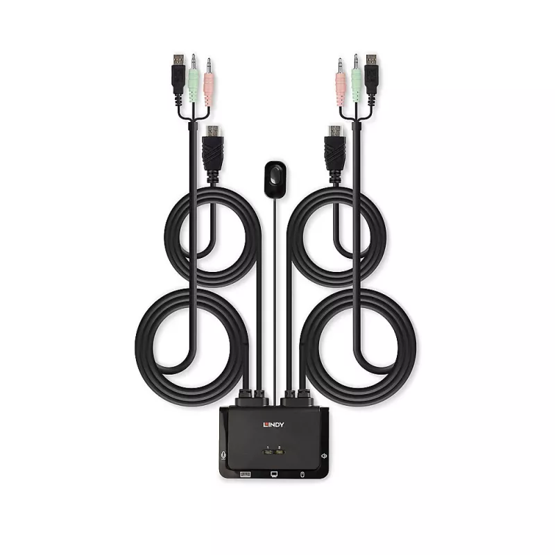 Lindy 2 Port HDMI 4K30, USB 2.0 και Audio καλώδιο KVM Switch, 1920 x 1080 Pixel, μαύρο