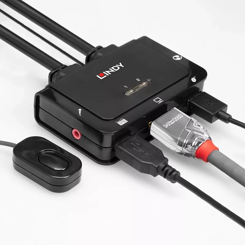 Lindy 2 Port HDMI 4K30, USB 2.0 και Audio καλώδιο KVM Switch, 1920 x 1080 Pixel, μαύρο