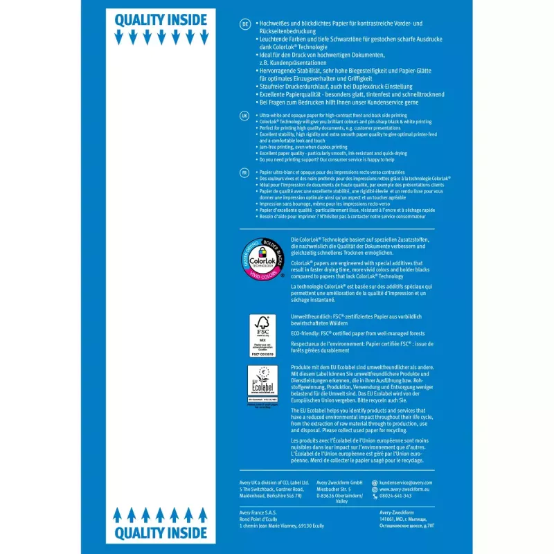Χαρτί εκτύπωσης A4 Avery Bright White Inkjet 500 Φύλλα
