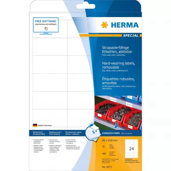 Αυτοκόλλητες ετικέτες HERMA 4573 αποσπώμενες λευκές 480 τεμ.