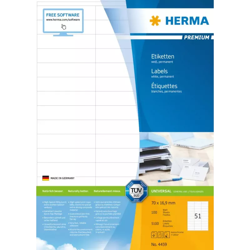 Αυτοκόλλητες ετικέτες εκτυπωτή HERMA Premium A4 70x16,9 mm