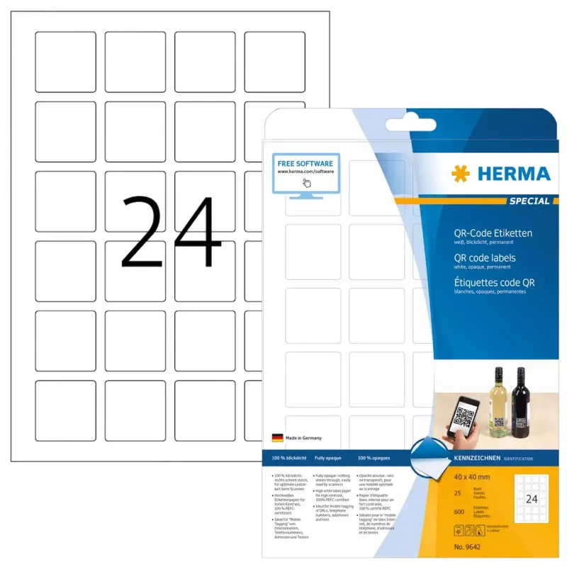 Ετικέτες QR-Code HERMA 9642 A4 40x40 mm τετράγωνες λευκό χαρτί