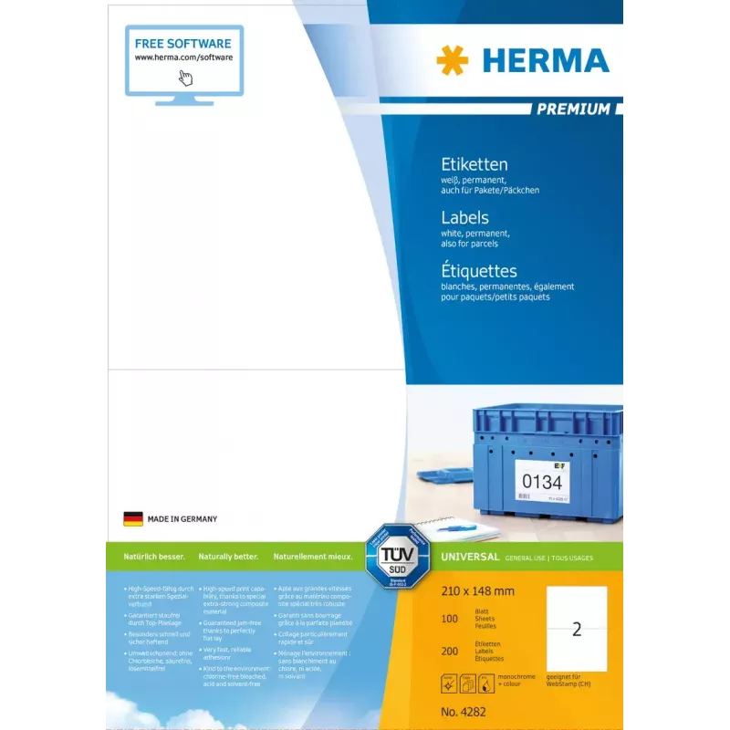 Αυτοκόλλητες ετικέτες εκτυπωτή HERMA Labels Premium A4 210x148 mm