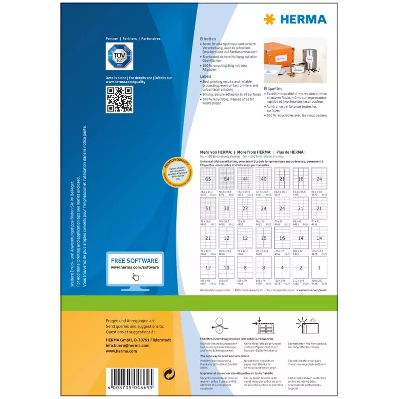 Αυτοκόλλητες ετικέτες εκτυπωτή HERMA Labels Premium A4 97x42,3 mm