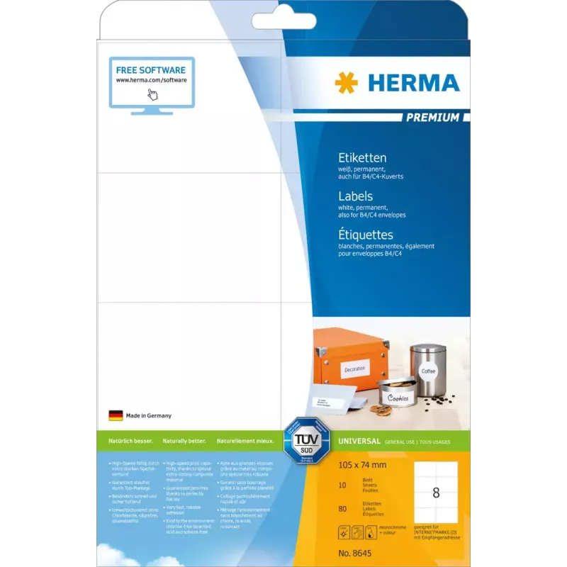 Αυτοκόλλητη ετικέτα HERMA 8645 ορθογώνια μόνιμη λευκή