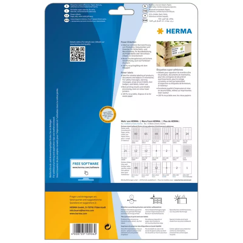 Αυτοκόλλητες ετικέτες εκτυπωτή HERMA Labels A4 70x42,3 mm