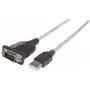 Καλώδιο μετατροπέα Manhattan USB-A σε σειριακό, 45 cm, βύσμα αρσενικό σε βύσμα αρσενικό, Σειριακό/RS232/COM/DB9, chip FTDI FT232RL, συμβατό με Windows 11 (και προηγούμενα λειτουργικά συστήματα), καλώδιο μαύρο/ασημί, τρία χρόνια εγγύηση, αντιστοιχεί σε ICUSB2321F.