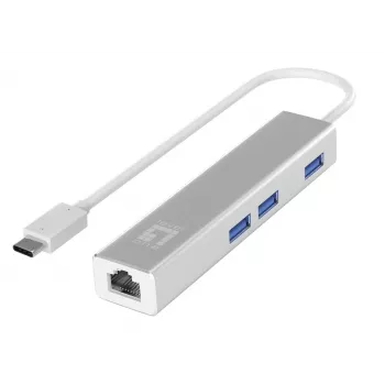 LevelOne Gigabit προσαρμογέας δικτύου USB-C με USB Hub, ενσύρματος, USB Type-C, Ethernet, 1000 Mbit/s, ασημί