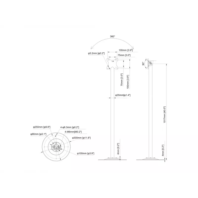 Multibrackets M Pro Series Single Pole Floorbase 10 kg χωρητικότητα 17,8-76,2 cm