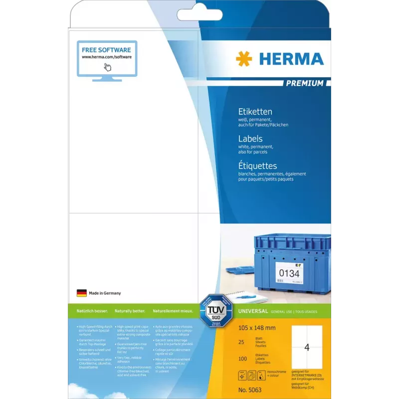 Αυτοκόλλητη ετικέτα εκτυπωτή HERMA Labels Premium A4 105x148 mm