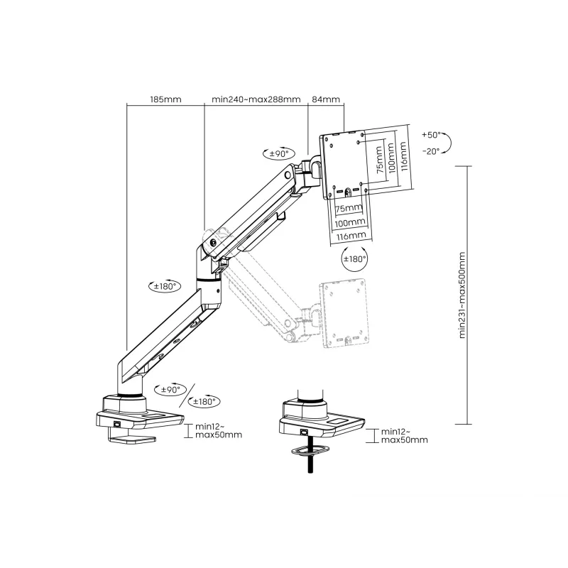 Equip βάση οθόνης γραφείου Heavy-Duty 17 inch-49 inch, μαύρο