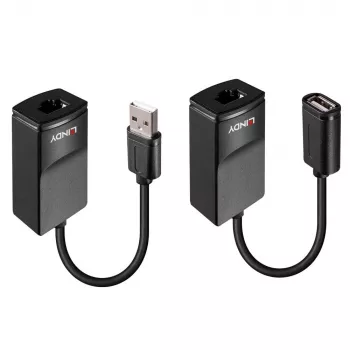 Lindy 60m USB 1.1 Cat.6 Extender Basic, πομποδέκτης δικτύου, 60 m, 12 Mbit/s, Cat5e, Cat6, μαύρο, πλαστικό