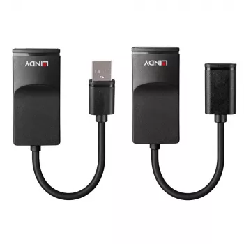 Lindy 60m USB 1.1 Cat.6 Extender Basic, πομποδέκτης δικτύου, 60 m, 12 Mbit/s, Cat5e, Cat6, μαύρο, πλαστικό