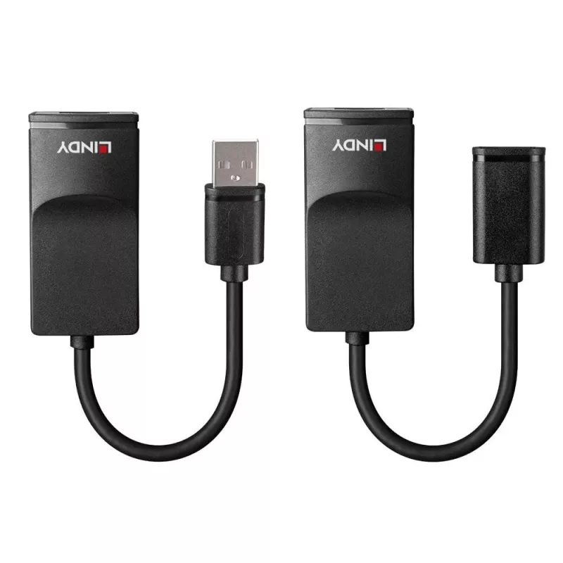 Lindy 60m USB 1.1 Cat.6 Extender Basic, πομποδέκτης δικτύου, 60 m, 12 Mbit/s, Cat5e, Cat6, μαύρο, πλαστικό