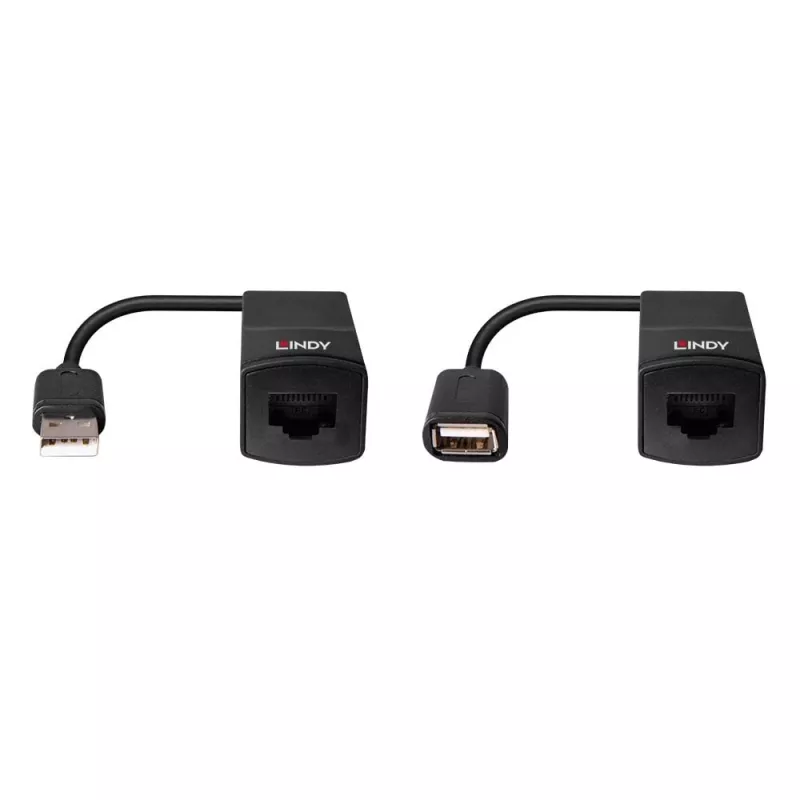 Lindy 60m USB 1.1 Cat.6 Extender Basic, πομποδέκτης δικτύου, 60 m, 12 Mbit/s, Cat5e, Cat6, μαύρο, πλαστικό