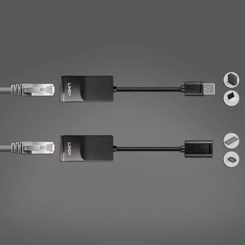 Lindy 60m USB 1.1 Cat.6 Extender Basic, πομποδέκτης δικτύου, 60 m, 12 Mbit/s, Cat5e, Cat6, μαύρο, πλαστικό