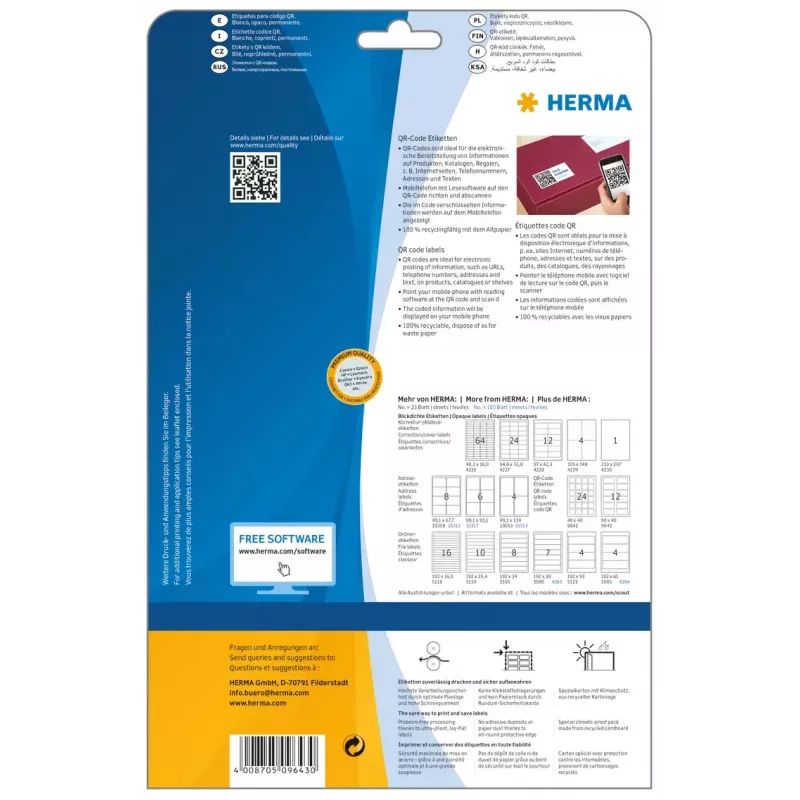 Αυτοκόλλητη ετικέτα εκτυπωτή HERMA ετικέτες QR-Code 9643