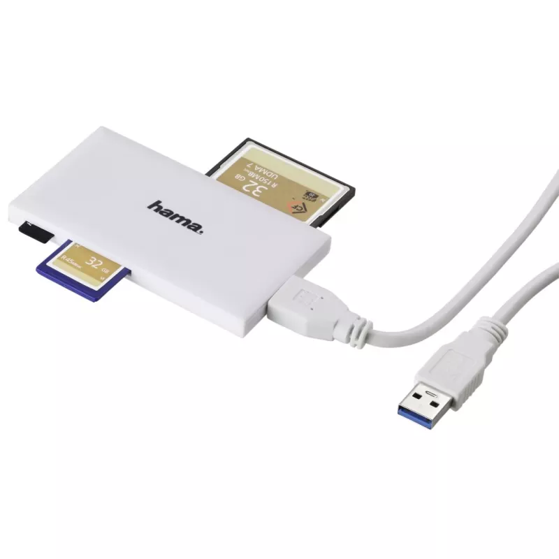 Hama Αναγνώστης πολλαπλών καρτών USB 3.0, SD/microSD/CF/MS, λευκό
