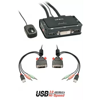 Lindy 2 Port DVI-D Single Link, USB 2.0 και Audio KVM Switch Compact