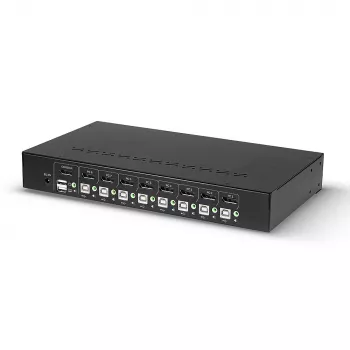 Lindy 8 Port DisplayPort 1.2, USB 2.0 και Audio KVM Switch, 3840 x 2160 Pixel, 4K Ultra HD, τοποθέτηση σε rack, 1U, μαύρο