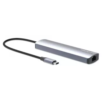 Manhattan Θύρα USB-C Dock/Hub, Συνδέσεις (x6): Ethernet, HDMI, USB-A (x3) και USB-C, με Power Delivery (PD) 100W – απαιτείται εξωτερικός φορτιστής USB-C (δεν περιλαμβάνεται). Τροφοδοτείται από USB (δεν απαιτείται εξωτερικό τροφοδοτικό), όταν δεν χρησιμοποιείται PD