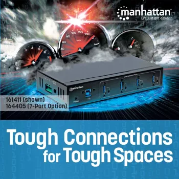 Manhattan USB-A 7-Port Hub Industrial, 7x θύρες USB-A, 5 Gbps (USB 3.2 Gen1 aka USB 3.0), προστασία ESD 20 kV, επιλογές τροφοδοσίας A/C, bus και ακροδεκτών, ράγα DIN, επιτοίχια τοποθέτηση, μεταλλικό περίβλημα, ασφάλιση με βίδες