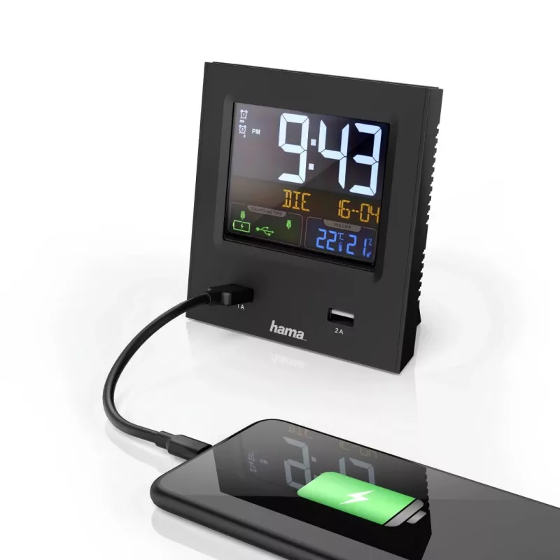 Hama Dual-USB ψηφιακό ξυπνητήρι μαύρο
