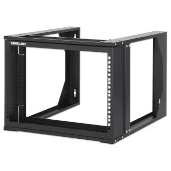 Intellinet Βάση τοίχου 19 ιντσών Open Frame δικτυακό rack, 6 HE, περιστρεφόμενο πλαίσιο με μπροστινό άνοιγμα επίπεδη συσκευασία, 2 στύλοι, βάθος 45 cm, Μαύρο RAL 9004