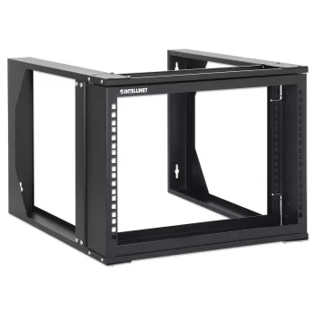 Intellinet Βάση τοίχου 19 ιντσών Open Frame δικτυακό rack, 6 HE, περιστρεφόμενο πλαίσιο με μπροστινό άνοιγμα επίπεδη συσκευασία, 2 στύλοι, βάθος 45 cm, Μαύρο RAL 9004