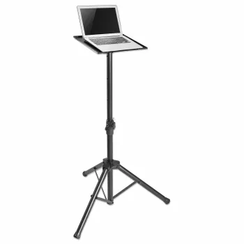 Manhattan Βάση δαπέδου τρίποδα για TV/οθόνη/προβολέα/laptop, Για οθόνες: 13 inch έως 32 inch, Συμβατότητα VESA: 75x75 και 100x100 mm – ελέγξτε τις διαστάσεις των τεσσάρων οπών στερέωσης στο πίσω μέρος της οθόνης για να βεβαιωθείτε ότι ταιριάζουν, Μέγ. 15 kg, Ρυθμιζόμενο ύψος, Μαύρο, Βάση