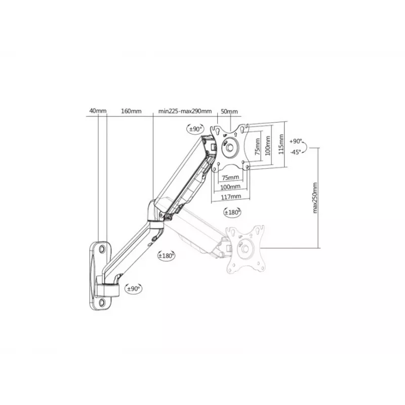 Equip Βάση τοίχου μονής οθόνης 17 inch–32 inch, Μήκος βραχίονα: 564 mm