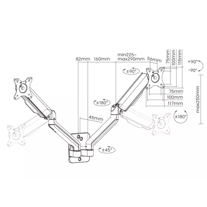 Equip Βάση τοίχου διπλής οθόνης 17 inch-32 inch