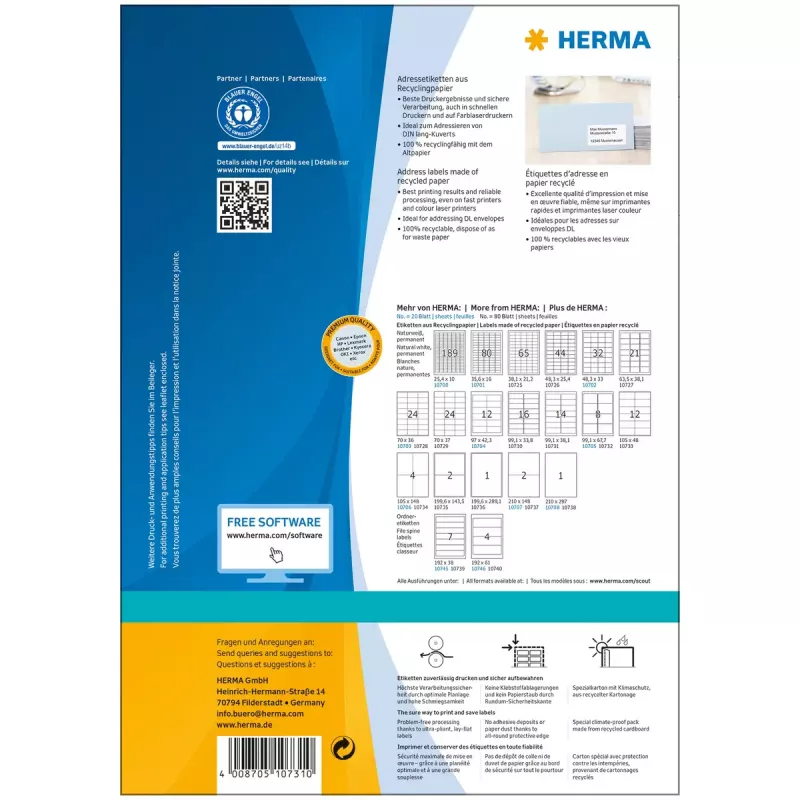 Αυτοκόλλητες ετικέτες εκτυπωτή HERMA 10731 Λευκό 9,91x3,81 cm
