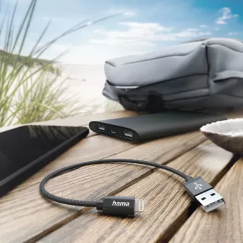 Hama Καλώδιο φόρτισης, USB-A - Lightning, 0,2 m, Nylon, μαύρο