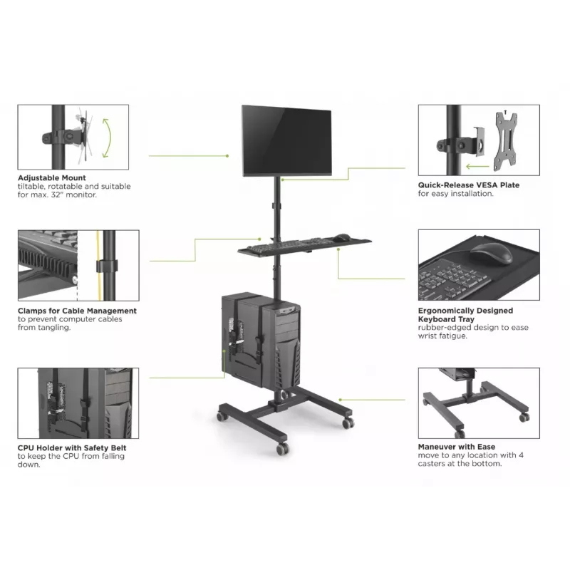 Καροτσάκι πολυμέσων Equip 17 inch-32 inch Μονής οθόνης Κινητός σταθμός εργασίας