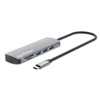 Manhattan Θύρα USB-C/Hub με Αναγνώστη Καρτών, Συνδέσεις (x7): Ethernet, HDMI, USB-A (x3) και USB-C (x2), με Power Delivery (PD) 100 W – απαιτείται εξωτερικός φορτιστής USB-C (δεν περιλαμβάνεται). Τροφοδοσία USB (δεν απαιτείται εξωτερικό τροφοδοτικό), όταν δεν χρησιμοποιείται PD.