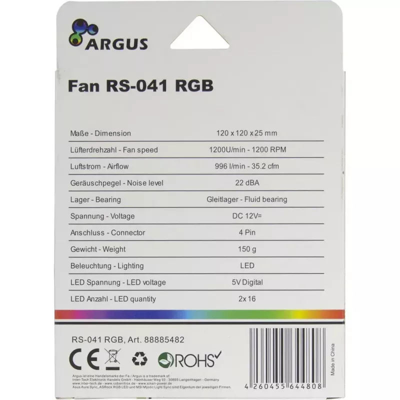 Ανεμιστήρας Inter-Tech RS-041 RGB 12 cm Μαύρο