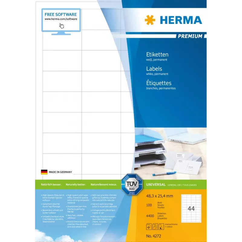Αυτοκόλλητη ετικέτα εκτυπωτή HERMA Labels Premium A4 48,3x25,4 mm