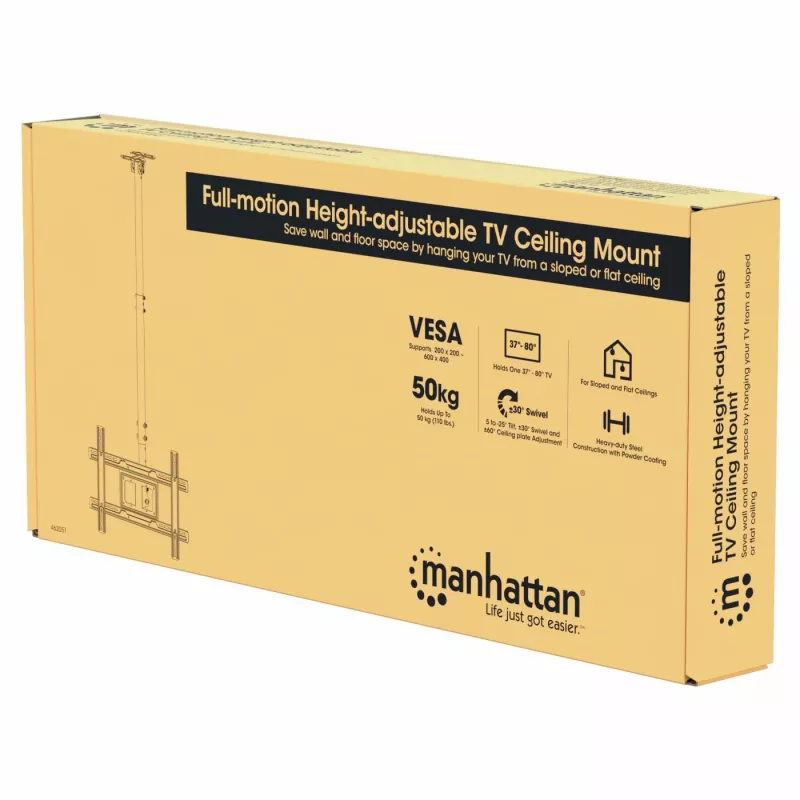 Manhattan 462051 Οροφής TV Full-Motion, 37-80 ίντσες, 50 kg, μαύρο