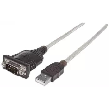 Manhattan Καλώδιο μετατροπέα USB-A σε σειριακό, 1,8 m, αρσενικό σε αρσενικό, Σειριακό/RS232/COM/DB9, chip Prolific PL-2303RA, καλώδιο μαύρο/ασημί, τριετής εγγύηση
