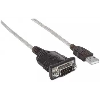 Manhattan Καλώδιο μετατροπέα USB-A σε σειριακό, 1,8 m, αρσενικό σε αρσενικό, Σειριακό/RS232/COM/DB9, chip Prolific PL-2303RA, καλώδιο μαύρο/ασημί, τριετής εγγύηση