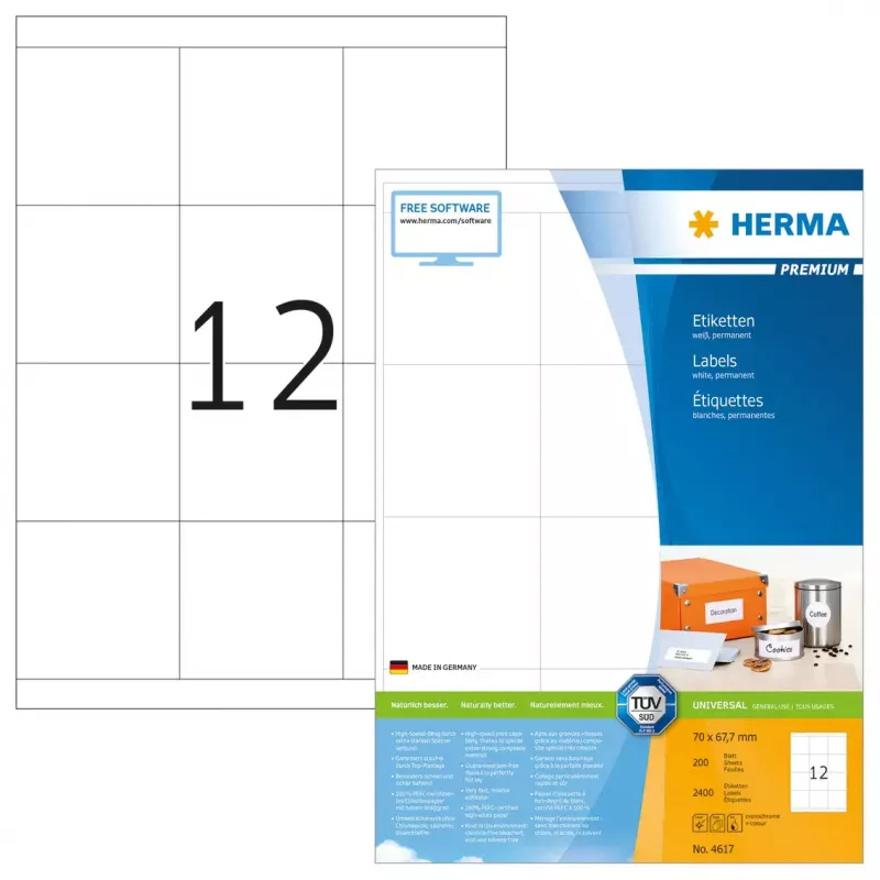 Αυτοκόλλητη ετικέτα εκτυπωτή HERMA Labels Premium A4 70x67.7 mm