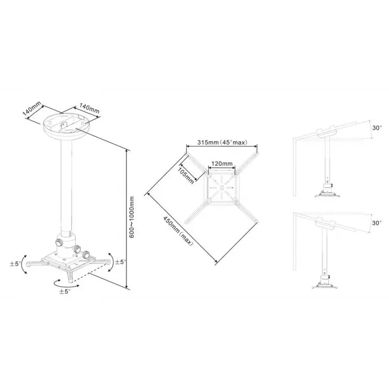 Multibrackets M Universal βάση οροφής προβολέα 600-1000 με λεπτομερή ρύθμιση