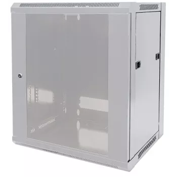 Intellinet 19 inch Network Cabinet - Wall Mount (Standard), 9U, 600mm Deep, Grey, Flatpack, Max 60kg, Suitable also for use on desk or floor, Usable Depth 410mm, Metal & Glass Door, Back Panel, Removeable Sides, Parts for wall install (eg screws/rawl plugs) not incl