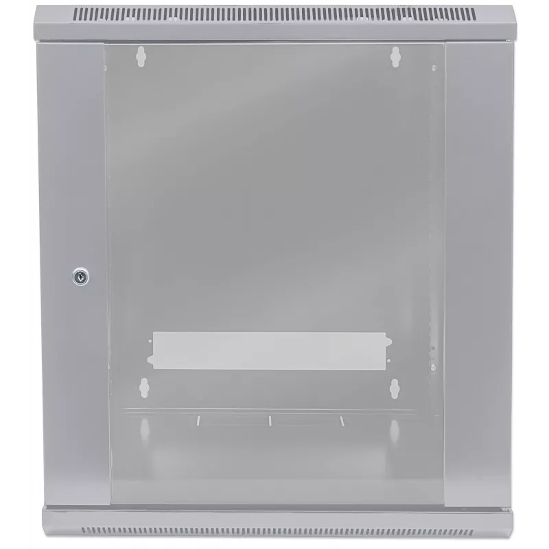 Intellinet 19 inch Network Cabinet - Wall Mount (Standard), 9U, 600mm Deep, Grey, Flatpack, Max 60kg, Suitable also for use on desk or floor, Usable Depth 410mm, Metal & Glass Door, Back Panel, Removeable Sides, Parts for wall install (eg screws/rawl plugs) not incl