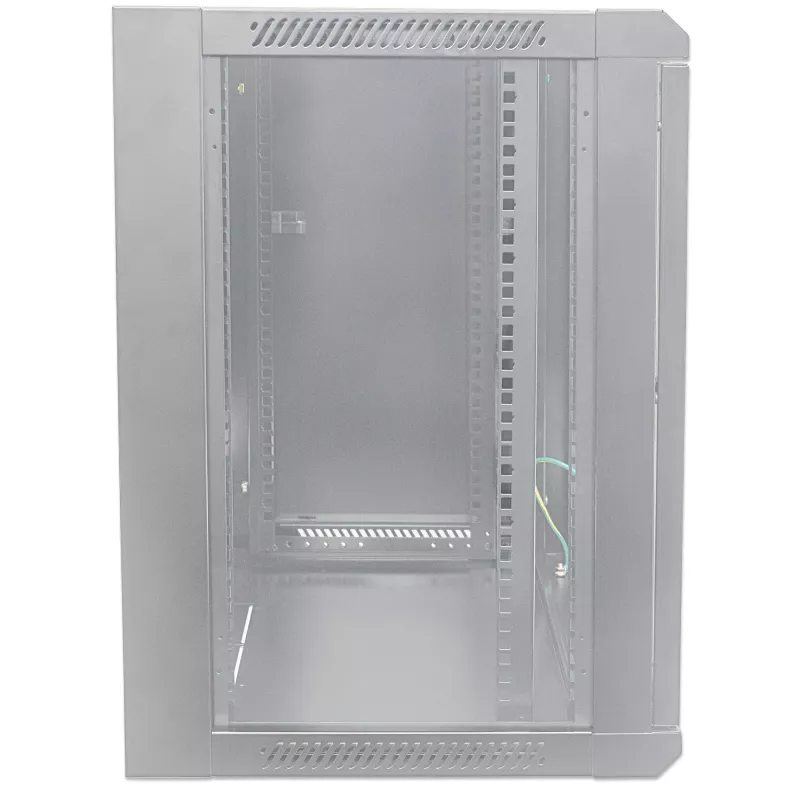 Intellinet 19 inch Network Cabinet - Wall Mount (Standard), 9U, 600mm Deep, Grey, Flatpack, Max 60kg, Suitable also for use on desk or floor, Usable Depth 410mm, Metal & Glass Door, Back Panel, Removeable Sides, Parts for wall install (eg screws/rawl plugs) not incl